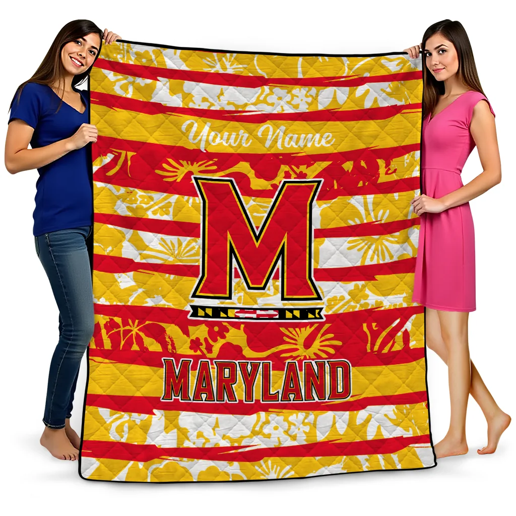 customized maryland terrapins layered florals red white quilt blanket best selling