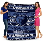 customized memphis grizzlies layered florals blue white quilt blanket best selling