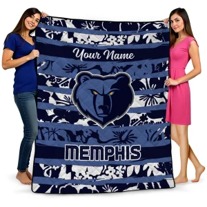 customized memphis grizzlies layered florals blue white quilt blanket best selling
