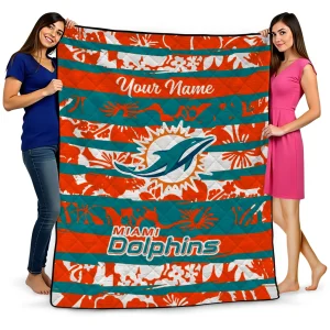 customized miami dolphins layered florals aqua white quilt blanket best selling
