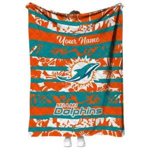customized miami dolphins layered florals aqua white quilt blanket fashion forward