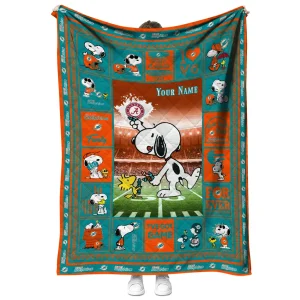 customized miami dolphins snoopy coach aqua quilt blanket fashion forward