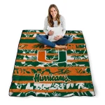 customized miami hurricanes layered florals orange white quilt blanket best selling