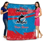 customized miami marlins brushstroke layers blue quilt blanket best selling