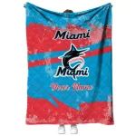 customized miami marlins brushstroke layers blue quilt blanket best selling