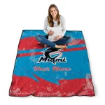 customized miami marlins brushstroke layers blue quilt blanket best selling