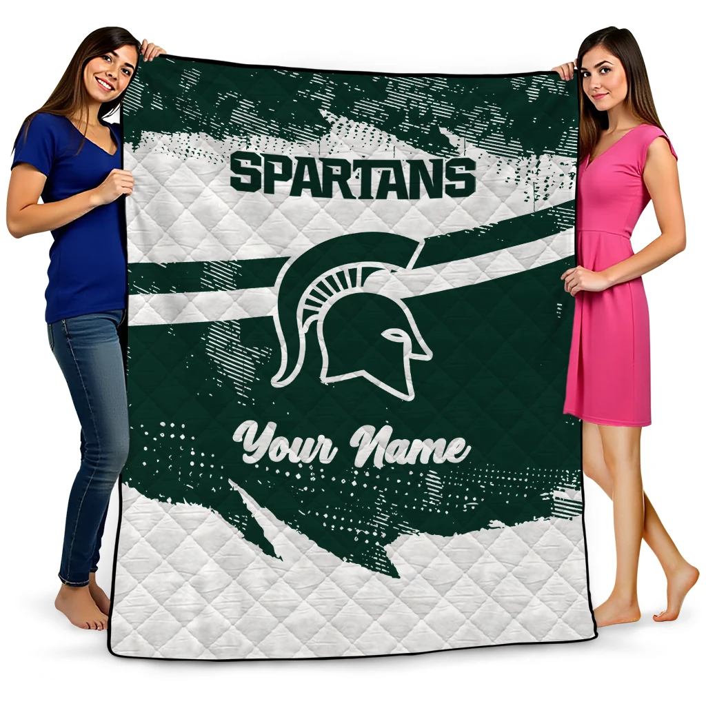 customized michigan state spartans brushstroke layers green quilt blanket best selling