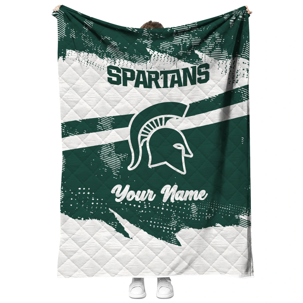 customized michigan state spartans brushstroke layers green quilt blanket fashion forward