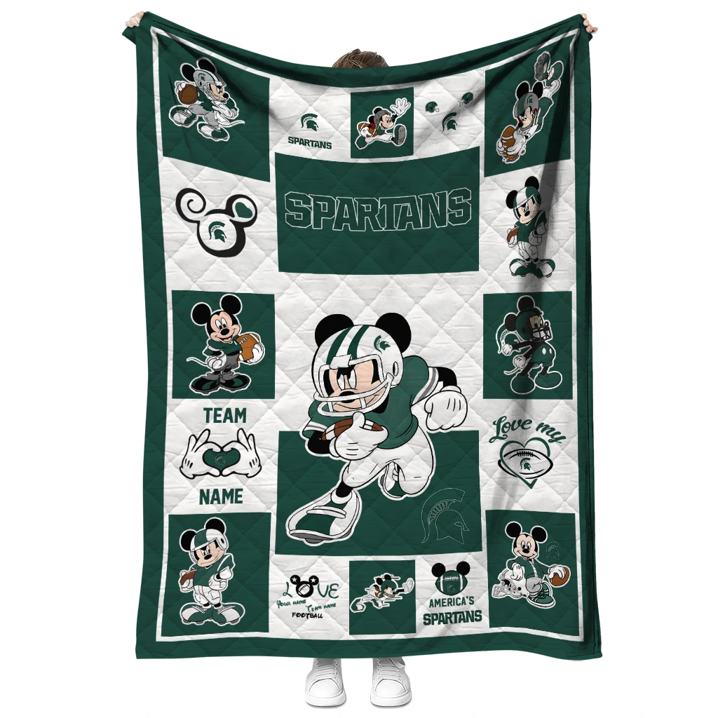customized michigan state spartans mickey crimson green white quilt blanket fashion forward