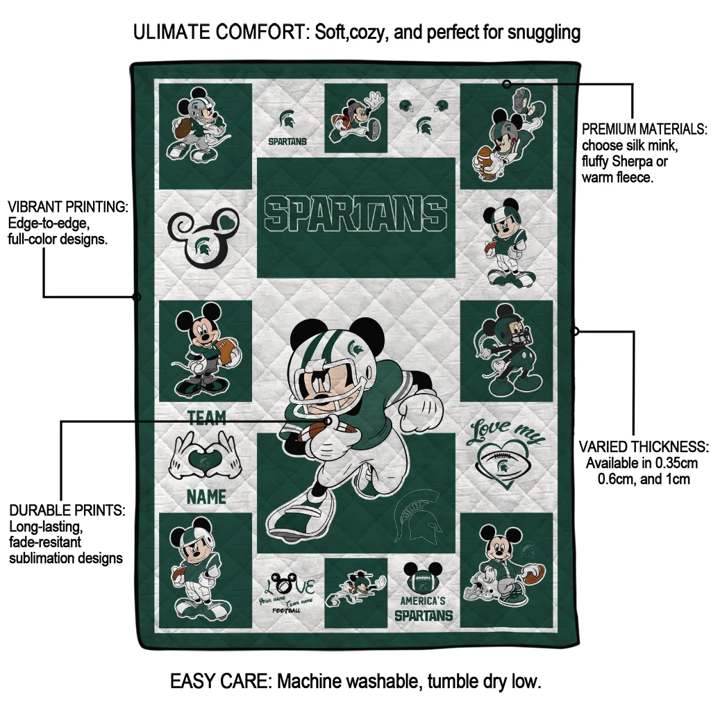 customized michigan state spartans mickey crimson green white quilt blanket latest model customized michigan state spartans mickey crimson green white quilt blanket latest model