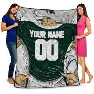 customized michigan state spartans player sketch green gray quilt blanket best selling
