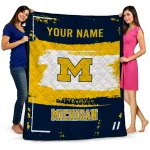 customized michigan wolverines grunge patch blue white quilt blanket best selling