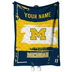 customized michigan wolverines grunge patch blue white quilt blanket best selling