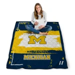 customized michigan wolverines grunge patch blue white quilt blanket best selling