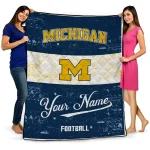 customized michigan wolverines hibiscus burst blue white quilt blanket best selling