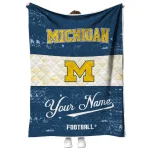 customized michigan wolverines hibiscus burst blue white quilt blanket best selling