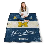 customized michigan wolverines hibiscus burst blue white quilt blanket best selling