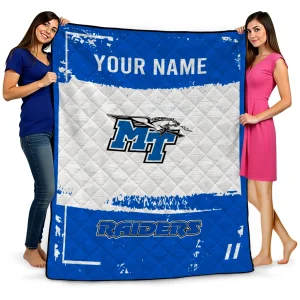 customized middle tennessee blue raiders grunge patch blue white quilt blanket best selling