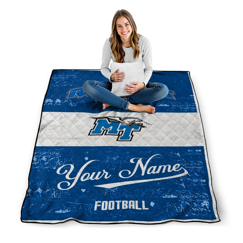 customized middle tennessee blue raiders hibiscus burst blue white quilt blanket high quality customized middle tennessee blue raiders hibiscus burst blue white quilt blanket high quality