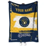 customized milwaukee brewers grunge patch navy blue white quilt blanket best selling