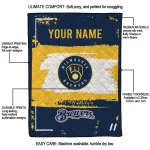customized milwaukee brewers grunge patch navy blue white quilt blanket best selling