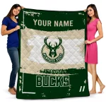 customized milwaukee bucks grunge patch green white quilt blanket best selling