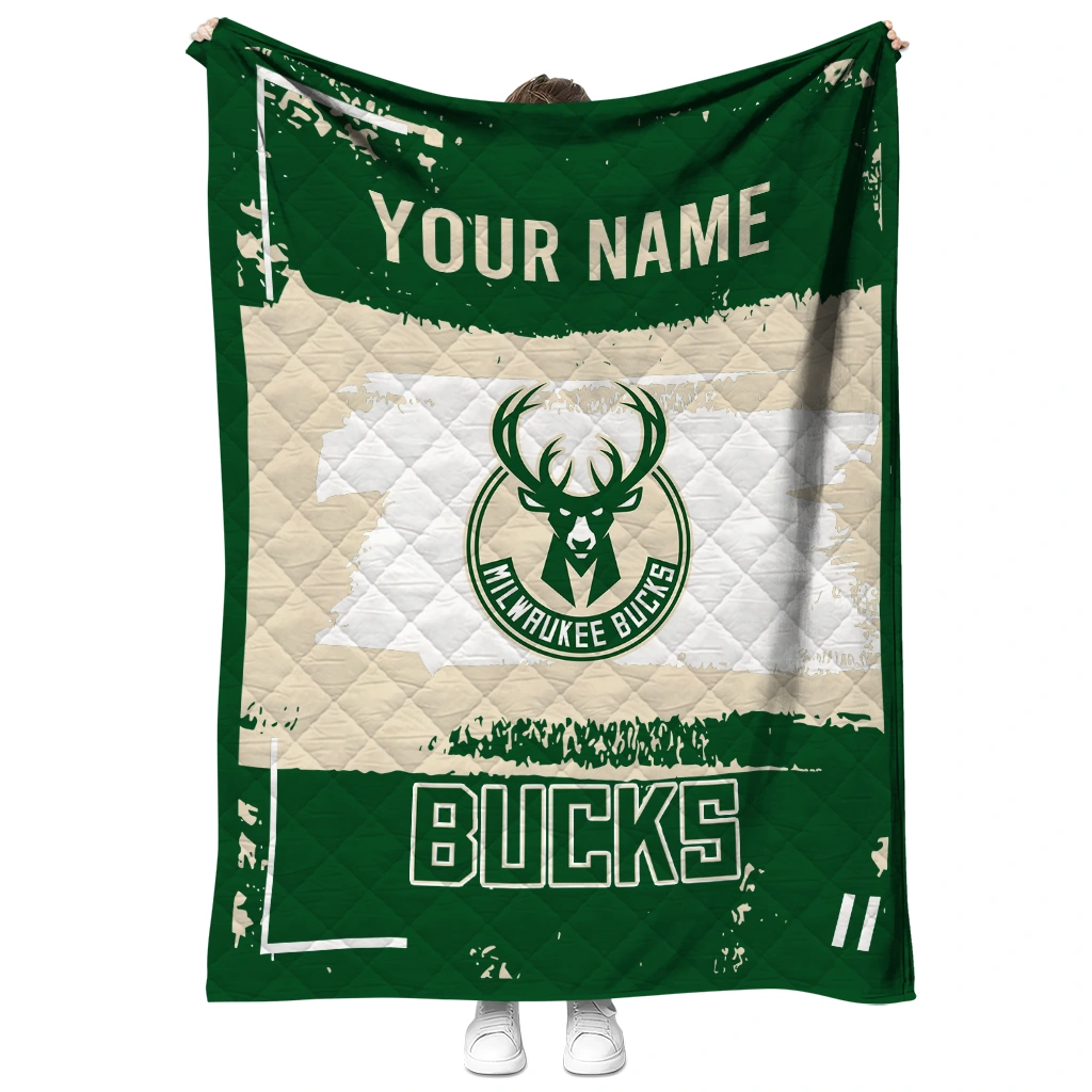 customized milwaukee bucks grunge patch green white quilt blanket fashion forward