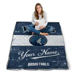 customized minnesota timberwolves helmet fan midnight blue white quilt blanket best selling