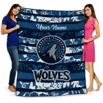 customized minnesota timberwolves layered florals midnight blue white quilt blanket best selling