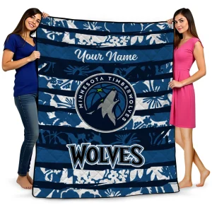 customized minnesota timberwolves layered florals midnight blue white quilt blanket best selling
