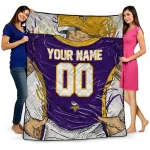 customized minnesota vikings player sketch purple gray quilt blanket best selling