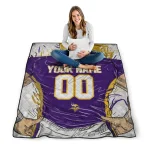 customized minnesota vikings player sketch purple gray quilt blanket best selling