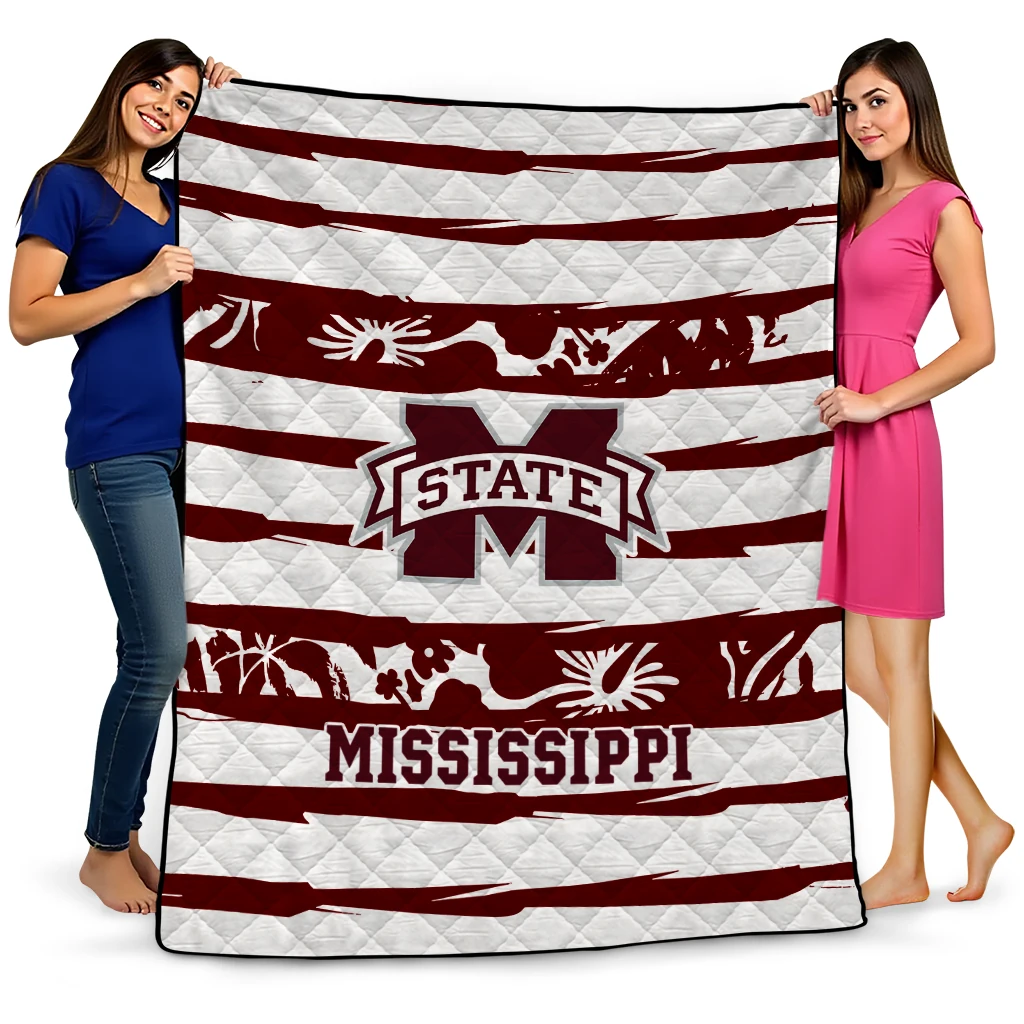 customized mississippi state bulldogs layered florals maroon white quilt blanket best selling customized mississippi state bulldogs layered florals maroon white quilt blanket best selling