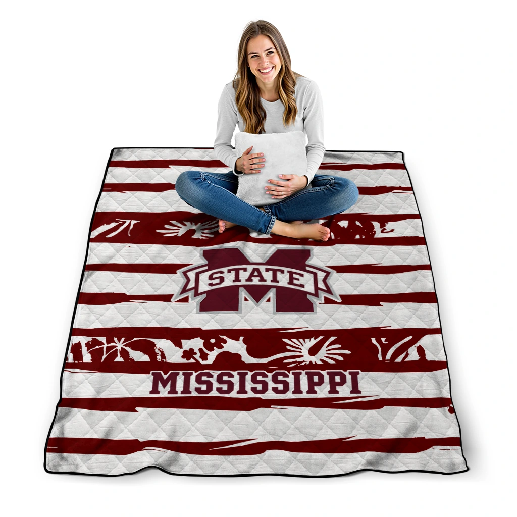 customized mississippi state bulldogs layered florals maroon white quilt blanket high quality customized mississippi state bulldogs layered florals maroon white quilt blanket high quality