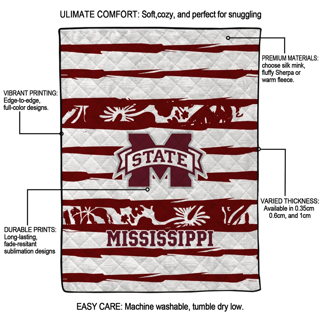 customized mississippi state bulldogs layered florals maroon white quilt blanket latest model customized mississippi state bulldogs layered florals maroon white quilt blanket latest model