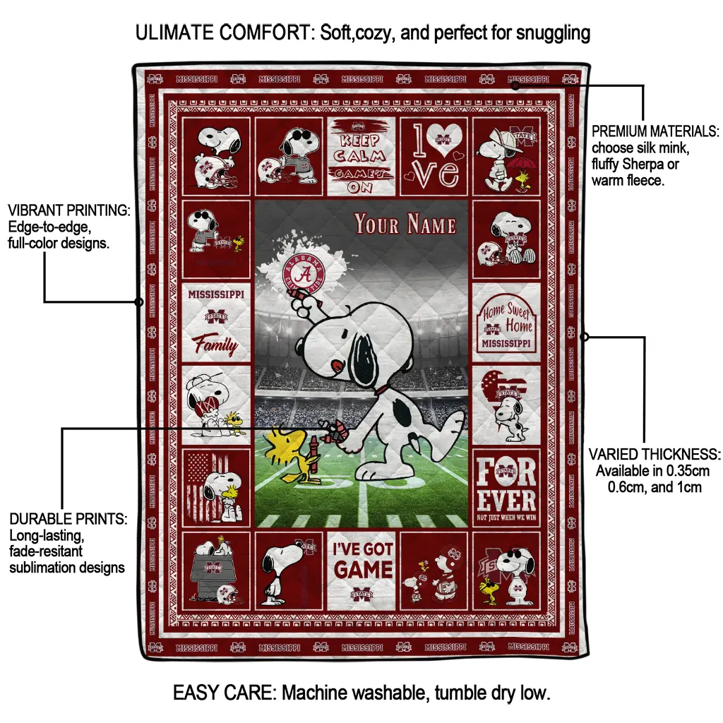 customized mississippi state bulldogs snoopy coach maroon quilt blanket latest model customized mississippi state bulldogs snoopy coach maroon quilt blanket latest model