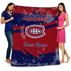 customized montreal canadiens brushstroke layers red quilt blanket best selling