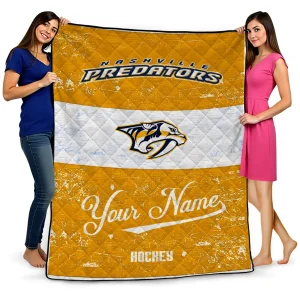 customized nashville predators pinstripe lines gold white quilt blanket best selling