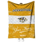 customized nashville predators pinstripe lines gold white quilt blanket best selling