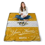customized nashville predators pinstripe lines gold white quilt blanket best selling