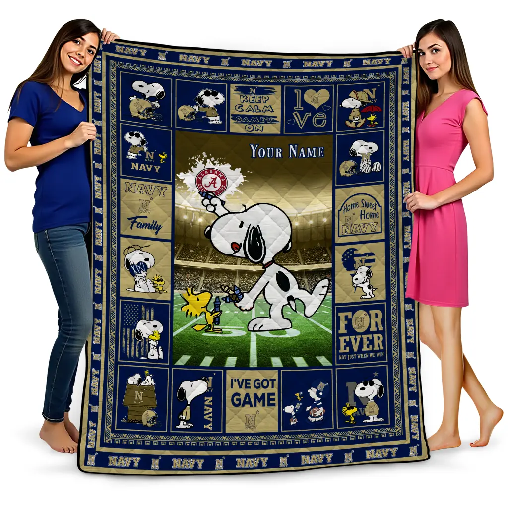 customized navy midshipmen snoopy coach blue quilt blanket best selling