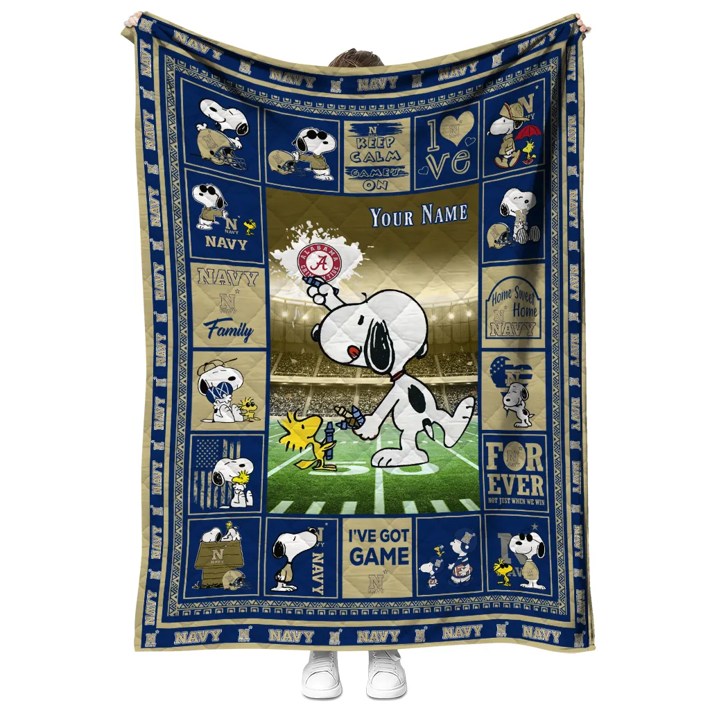 customized navy midshipmen snoopy coach blue quilt blanket fashion forward