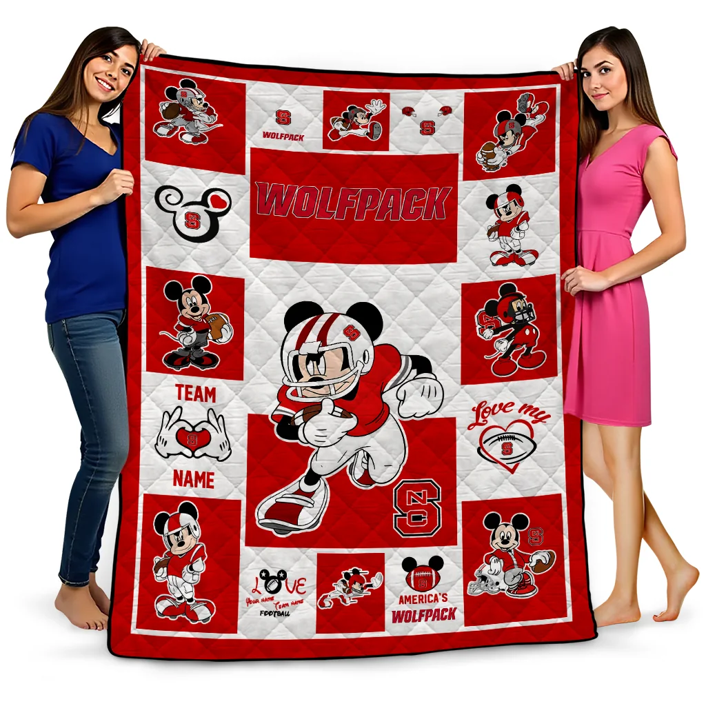 customized nc state wolfpack mickey crimson red white quilt blanket best selling