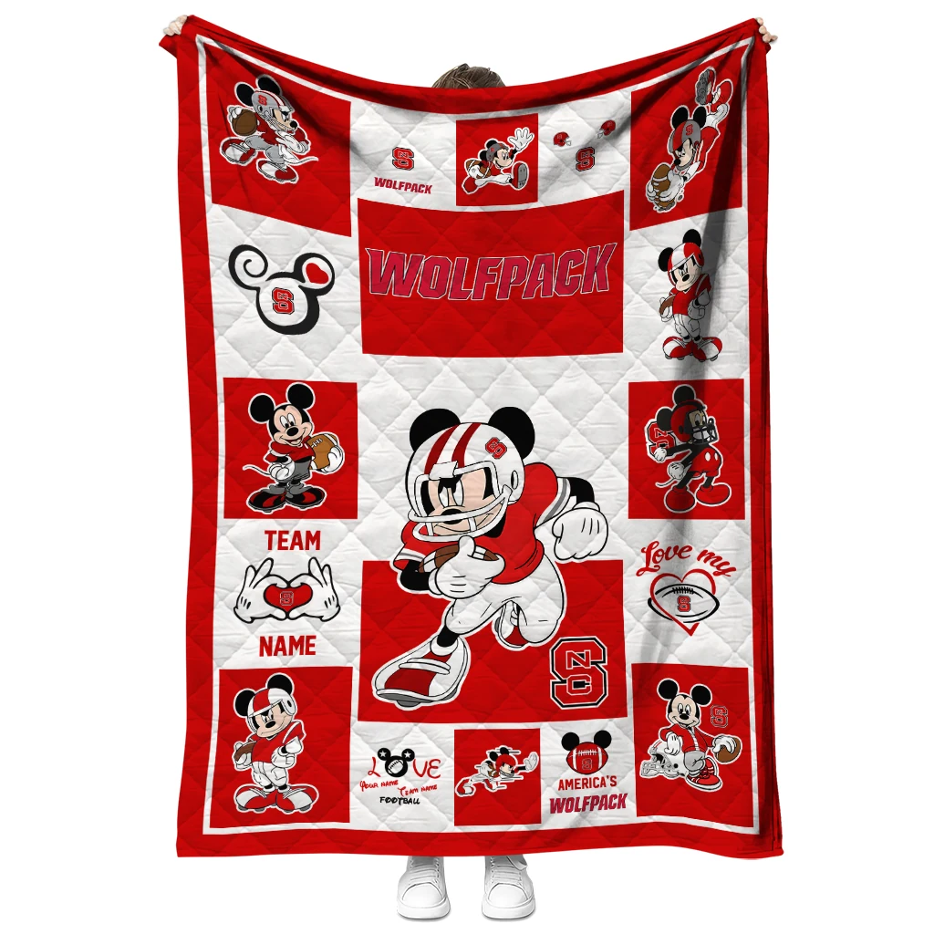 customized nc state wolfpack mickey crimson red white quilt blanket fashion forward