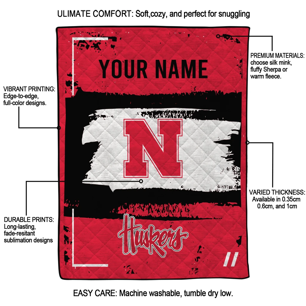 customized nebraska cornhuskers grunge patch red white quilt blanket latest model customized nebraska cornhuskers grunge patch red white quilt blanket latest model