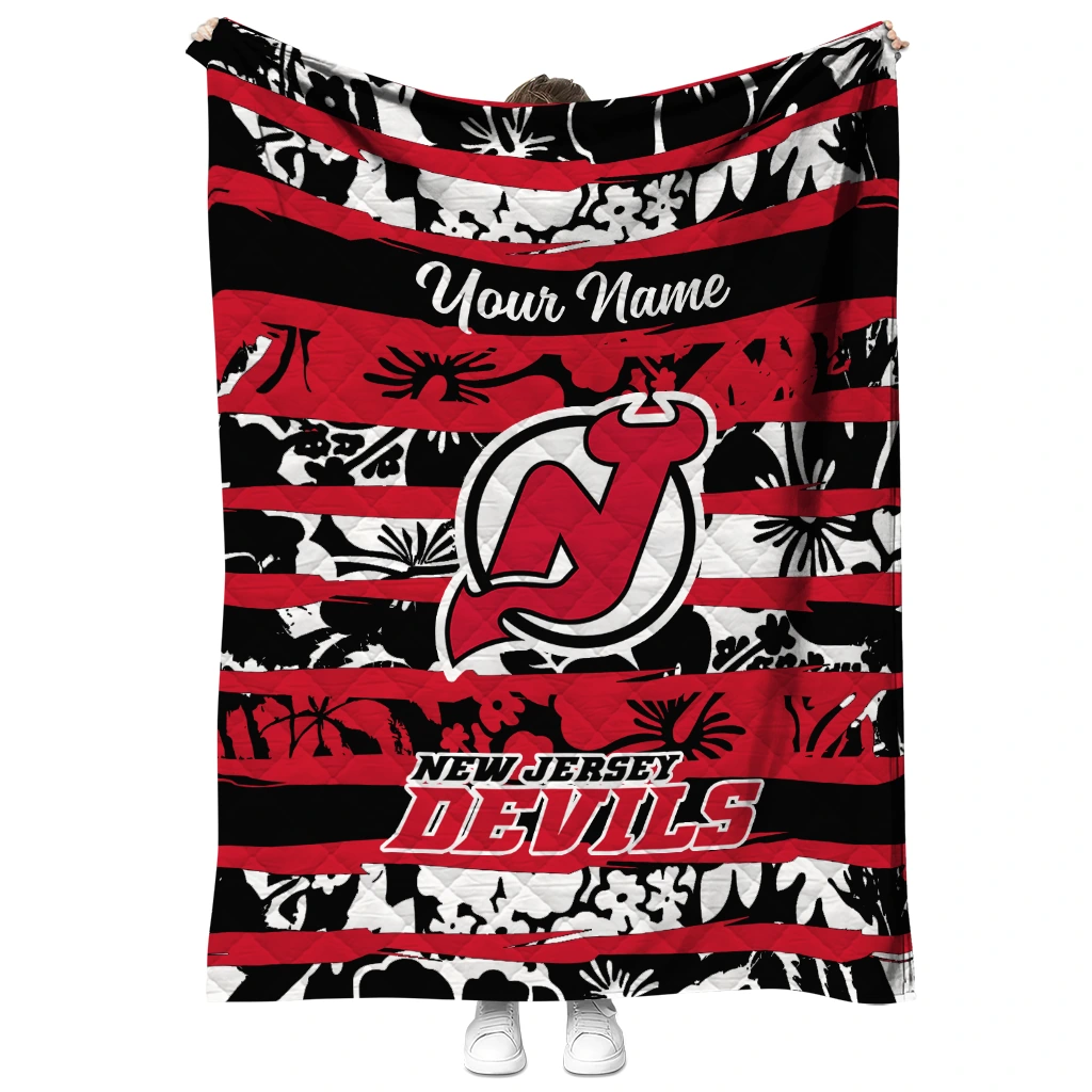 customized new jersey devils layered florals red white quilt blanket fashion forward