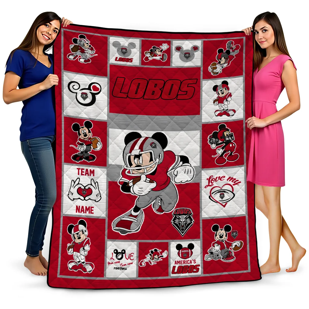 customized new mexico lobos mickey crimson red white quilt blanket best selling