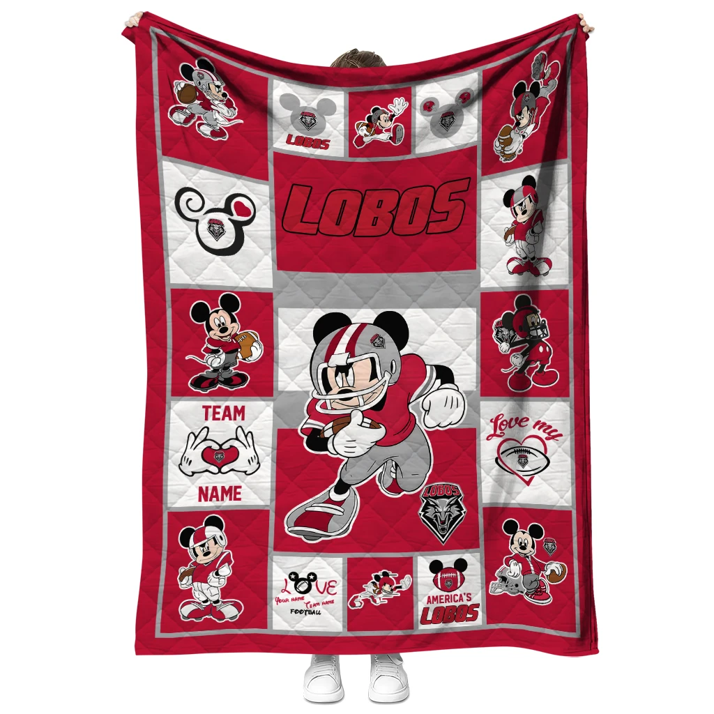 customized new mexico lobos mickey crimson red white quilt blanket fashion forward