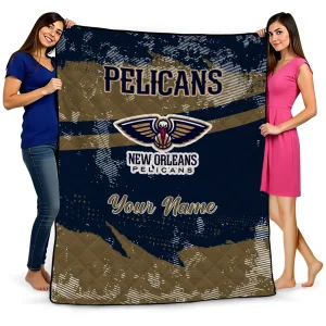 customized new orleans pelicans brushstroke layers navy quilt blanket best selling