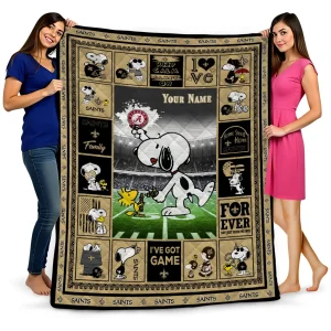 customized new orleans saints snoopy coach gold quilt blanket best selling